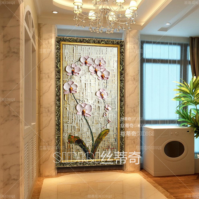 
                                        丝蒂奇SIDIQI欧式装饰画手绘油画玄关挂画抽象花卉壁画家居走廊有框画竖版画蝴蝶兰 欧式香槟外框 宽40*高80                