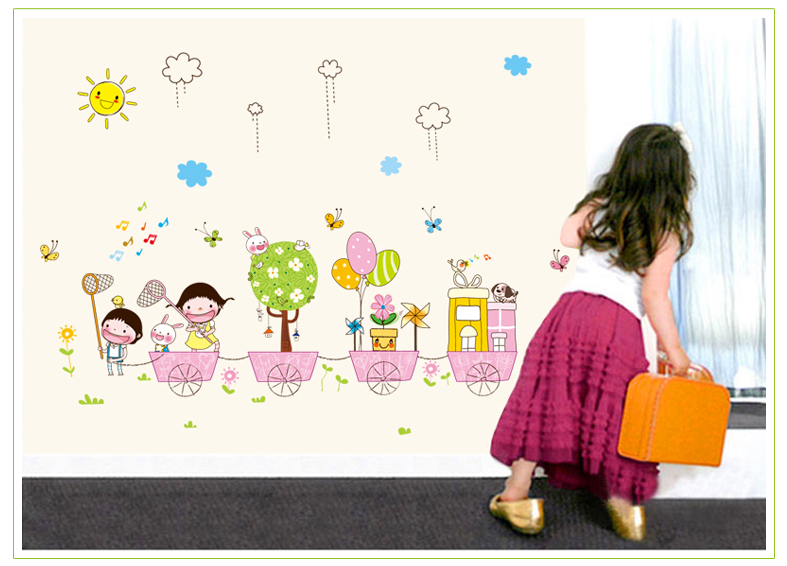 
                                        可移除环保可爱卡通儿童房墙壁纸 卧室背景装饰墙贴贴画 趣味童年 A7060粉红色 大                