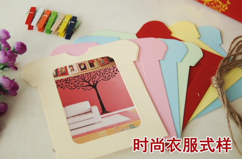 3 5 6 7寸悬挂纸相框 创意照片墙 牛皮纸相框墙 相册 带麻绳夹子 7寸7色7张