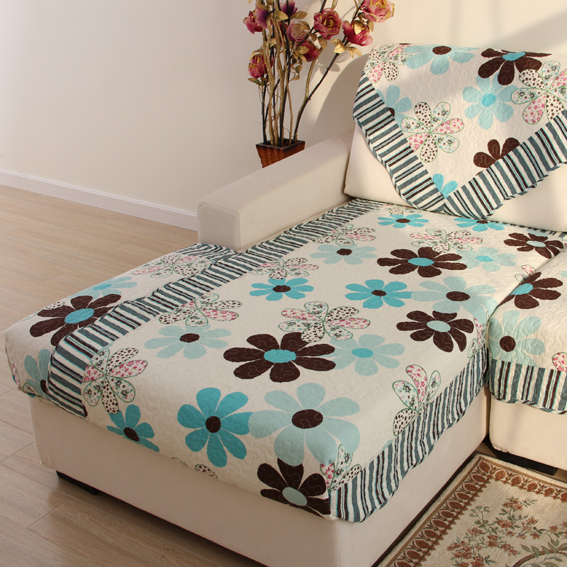 莱芙棉 布艺绗缝防滑沙发垫 夏用田园座垫桌椅垫坐垫 蓝LV 90cm*210cm单条