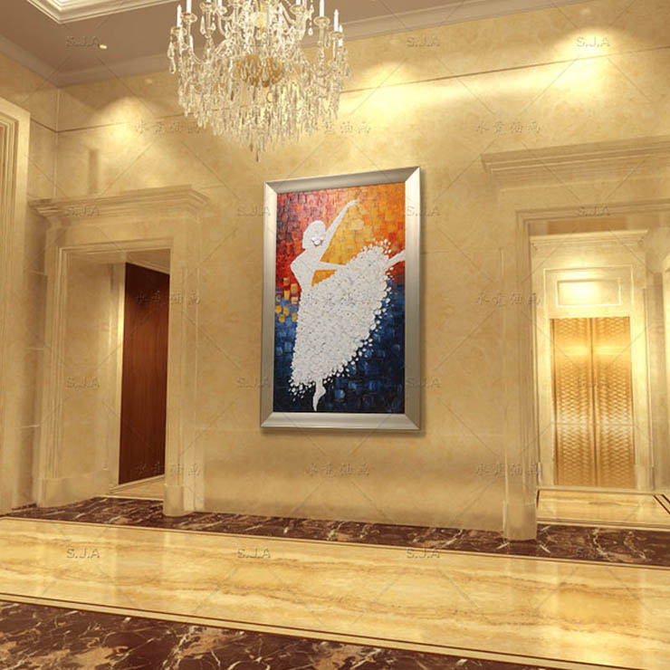 
                                        水竞手工油画玄关画客厅挂画现代抽象装饰画欧式壁画走廊墙画过道竖画 60*120                