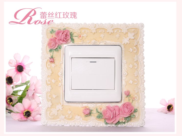 梦唯雅 环保彩绘 手工创意开关套 树脂开关保护贴套 亚克力树脂 蕾丝红玫瑰006