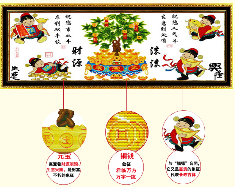 
                                                            爱度ks十字绣聚宝盆之摇钱树版客厅财源广聚生意兴隆财神图财源滚滚四小财神 精准印花 尺寸约135*60cm                