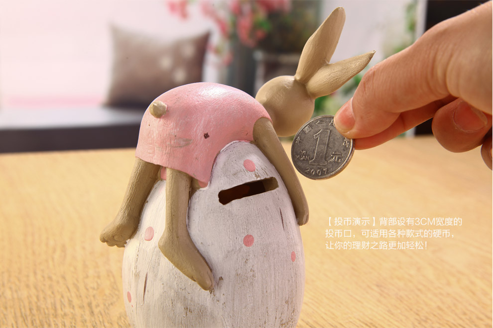贝汉美创意装饰品树脂欧式田园可爱情侣兔子储蓄存钱罐工艺品摆件生日礼物品 兔子四个一套价