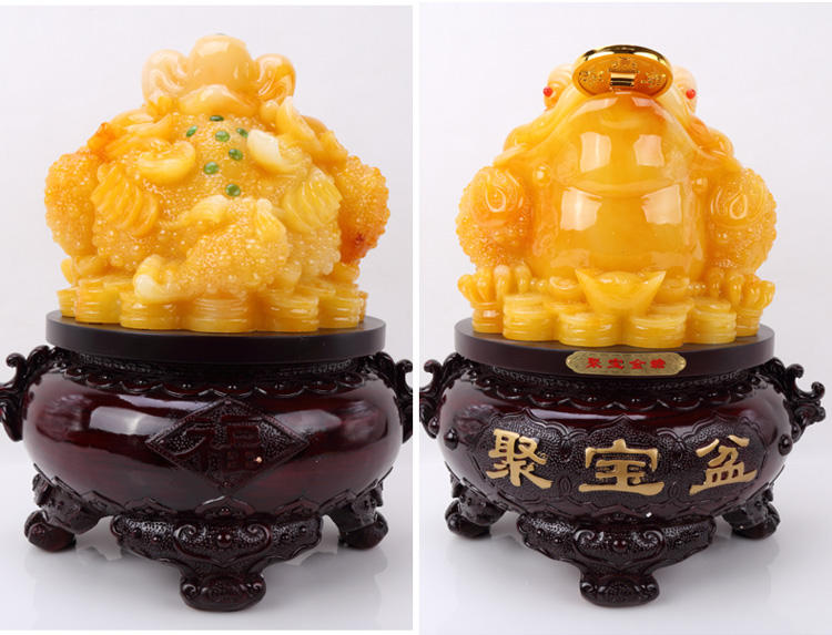 华庭丽娜 树脂三足金蟾蟾蜍摆件 家居家庭装饰品 商务办公开业乔迁工艺礼品 YL和谐生财墨玉色 中号