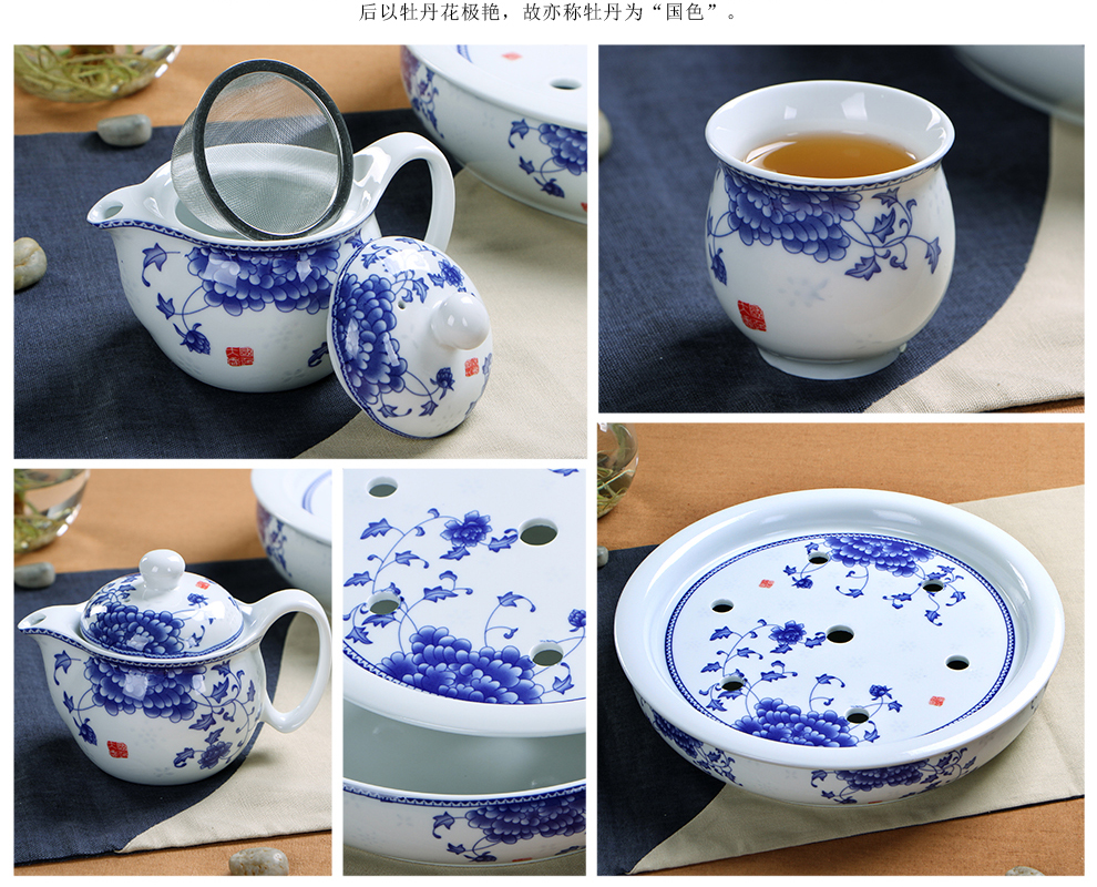 闽毓 茶具套装特价促销 双层陶瓷功夫茶具套装促销带茶盘隔热 水点桃花