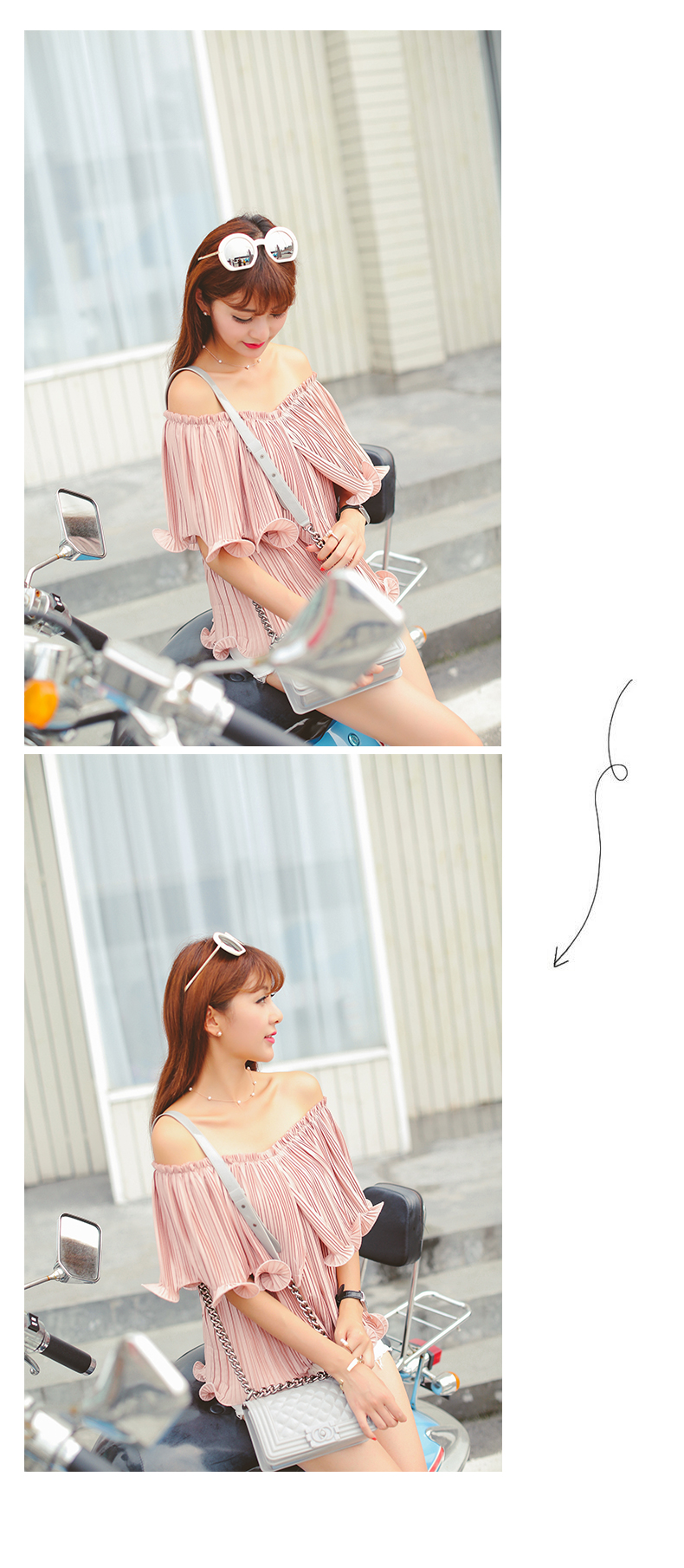 然初雪纺衫女2015夏装新款女装韩版宽松纯色一字领露肩显瘦上衣潮C526 红色 均码