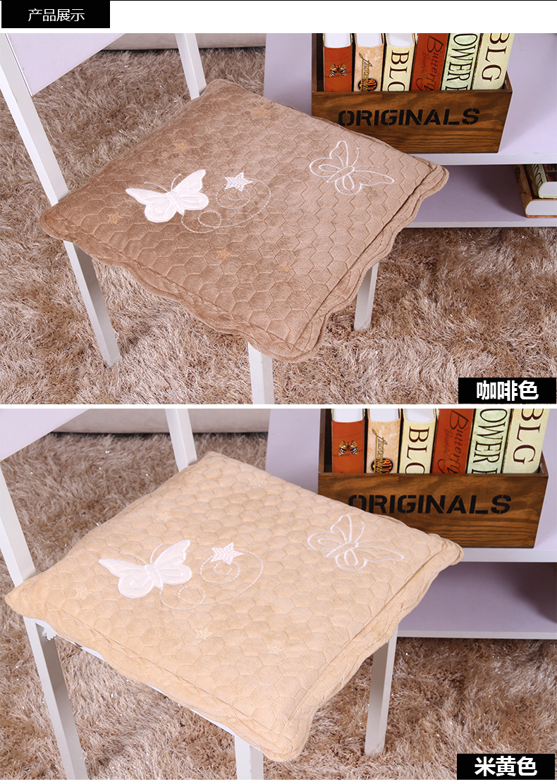 暄悦坊椅子垫翩翩起舞短毛绒餐椅垫 蝴蝶飞飞 粉红色 45*45cm 椅子垫
