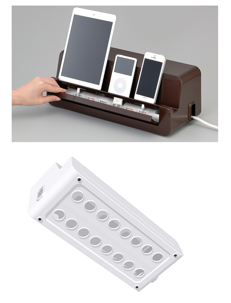 
                                        inomata插座集线盒 苹果6ipad集线器桌面插座收纳盒 手机座充电器理线盒 棕色                