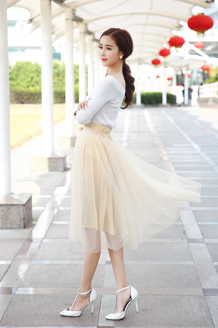 莎绮雅姿 2015夏装新款韩版百搭显瘦系带网纱半身裙长