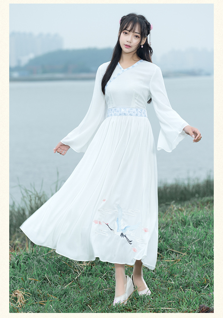 尹雅夏季女装汉元素改良汉服白裙子雪纺仙女裙仙气古风连衣裙复古长裙