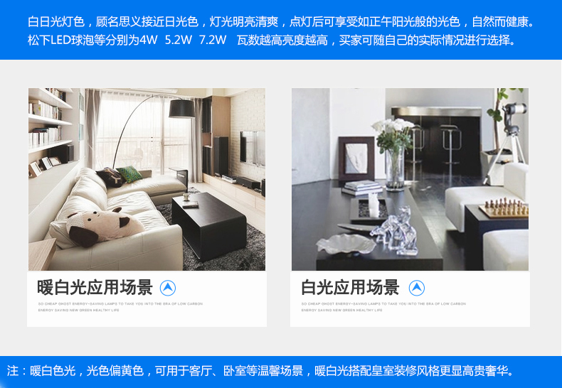 
                                        松下(Panasonic)LED灯泡3w5w7w9w暖白光E27大螺口e14小口节能灯球泡 E14日光色6500K 5W                