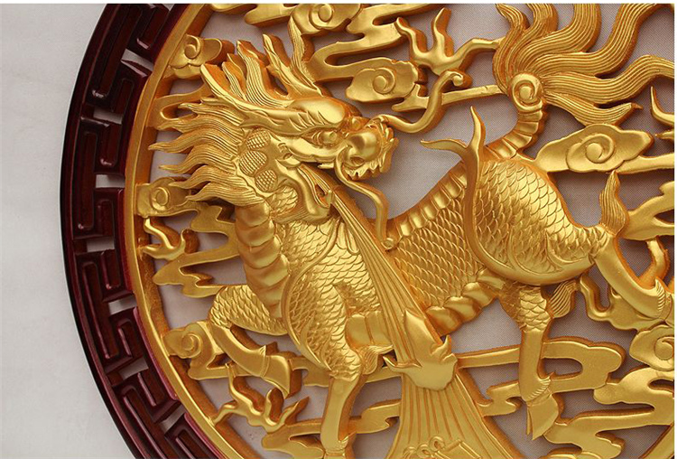
                                                                                罗诗玛诺 东阳木雕挂屏麒麟挂件工艺品 乔迁搬家礼品壁挂中式玄关家居装饰品 客厅茶室圆形木雕挂屏 麒麟祥瑞                
