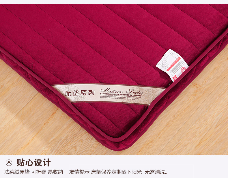 
                                        漫晴家纺 加厚床垫床褥子 法莱绒榻榻米床垫子 学生床垫被 单人双人床褥可折叠 欧美风情 150cm*200cm                