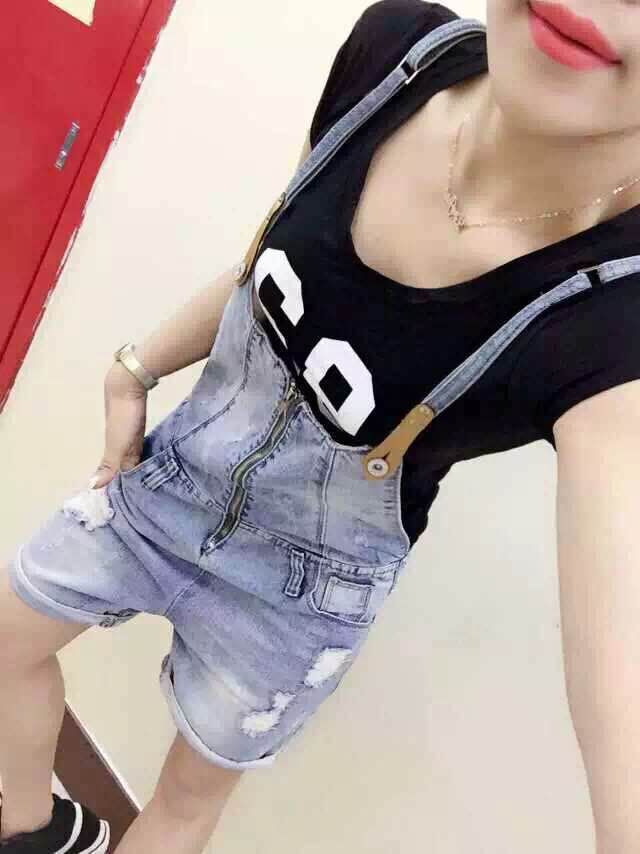 胧田雅织时尚潮流百搭拉链洗水牛仔背带裤 蓝色 L