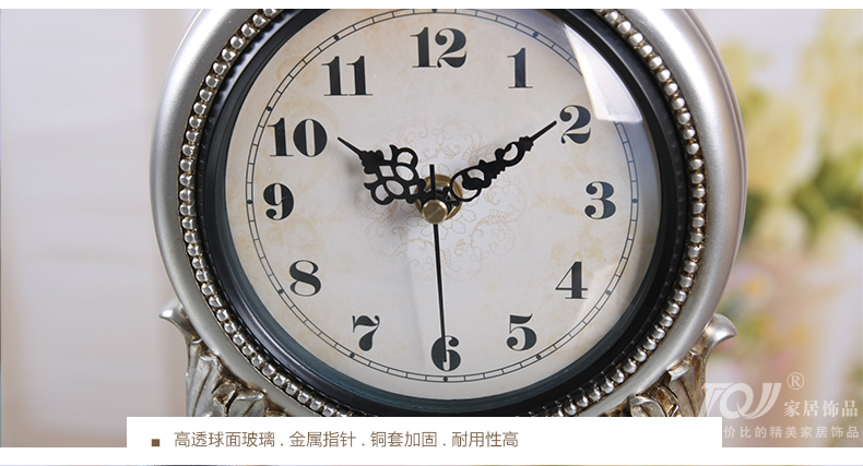 
                                                            屯奇居（TQJ）床头创意座钟客厅时钟欧式树脂时尚台钟个性坐钟静音钟表 银灰色                