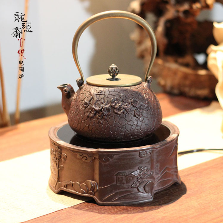 台湾龙隐斋心悦版八方山水老岩泥 电陶炉 迷你 铁壶铜壶专用茶炉