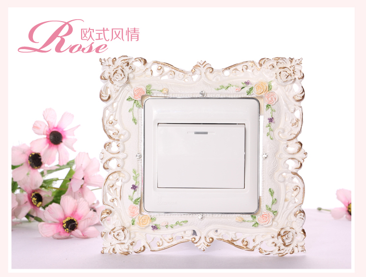梦唯雅 环保彩绘 手工创意开关套 树脂开关保护贴套 亚克力树脂 蕾丝红玫瑰006