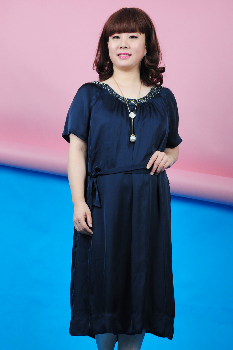 胖太太大码女装15年夏新款连衣裙蓝色修身韩版连衣裙4214640 蓝色60
