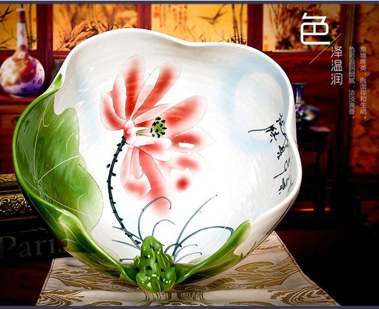
                                        欢畅 景德镇瓷器鱼缸桌面摆件绿创意鱼盆装饰养鱼缸家居办公室摆件                 