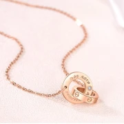 MAX/LOVE Interlocking Diamond Necklace Women's Double Ring Diamond Pendant Clavicle Chain Alloy Set Chain Ring Interlocking Exquisite Packaging with Inspection Certificate