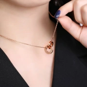 MAX/LOVE Interlocking Diamond Necklace Women's Double Ring Diamond Pendant Clavicle Chain Alloy Set Chain Ring Interlocking Exquisite Packaging with Inspection Certificate