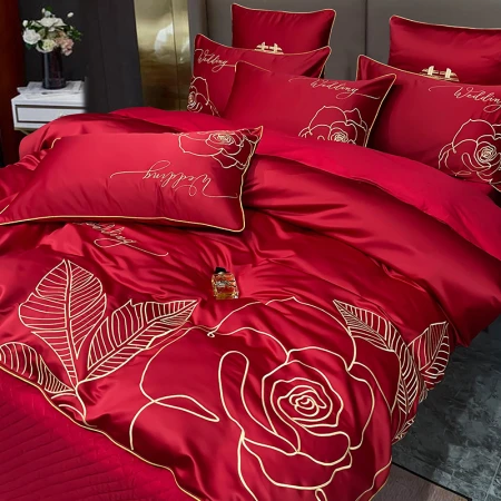 Hengyuanxiang Wedding Kit Four-piece Set 1.8m Bed Quilt Cover 200*230cm Big Red Wedding Sheet Quilt Cover Pillowcase Hengyuanxiang Wedding Kit Four-piece Set 1.8m Bed Quilt Cover 200*230cm Big Red Wedding Sheet Quilt Cover Pillowcase