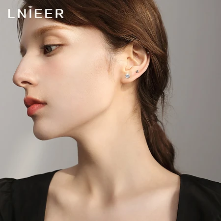 LNIEER 999 fine silver ear piercing diamond earrings femininity sleep free ear bone earrings small ear stick earrings combination earrings each pair LNIEER 999 fine silver ear piercing diamond earrings femininity sleep free ear bone earrings small ear stick earrings combination earrings each pair