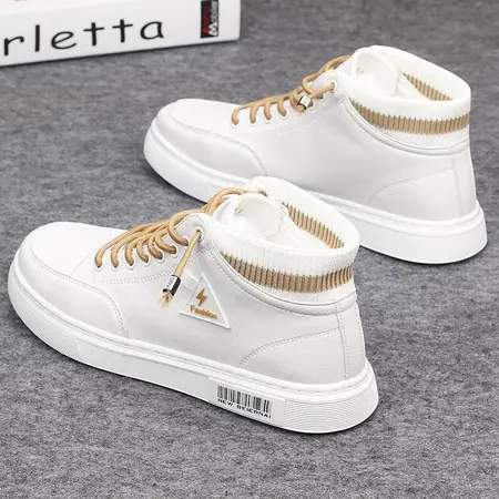 High-top shoes men's 2022 summer new Korean version trendy small white canvas shoes all-match casual leather student skate shoes 801 white camel cloth surface 43 High-top shoes men's 2022 summer new Korean version trendy small white canvas shoes all-match casual leather student skate shoes 801 white camel cloth surface 43