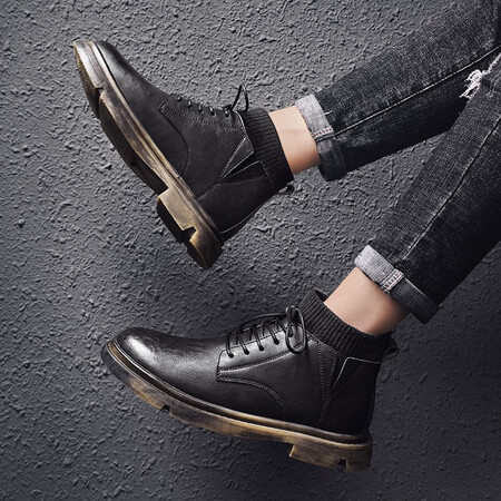 Baiteshi Martin boots new men's autumn high-top socks boots men's plus velvet warm snow cotton shoes men's desert tooling outdoor trend casual shoes men's leather shoes men's short boots 1933 black-four seasons 41 Baiteshi Martin boots new men's autumn high-top socks boots men's plus velvet warm snow cotton shoes men's desert tooling outdoor trend casual shoes men's leather shoes men's short boots 1933 black-four seasons 41