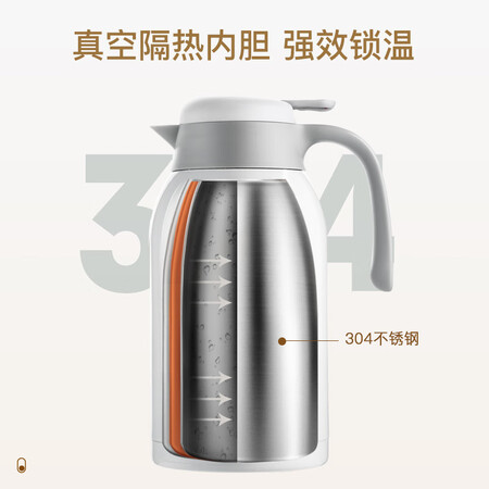 Fuguang Thermal insulation pot 2.2L large capacity internal and external 304 stainless steel vacuum flask, easy to clean Household thermal pot, push-type hot water bottle, non-slip European-style cold preservation coffee pot, white Fuguang Thermal insulation pot 2.2L large capacity internal and external 304 stainless steel vacuum flask, easy to clean Household thermal pot, push-type hot water bottle, non-slip European-style cold preservation coffee pot, white