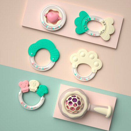 Leqin Lechin baby toys newborn fun rattle molar teether comfort toy baby rattle 6-piece bucket Leqin Lechin baby toys newborn fun rattle molar teether comfort toy baby rattle 6-piece bucket