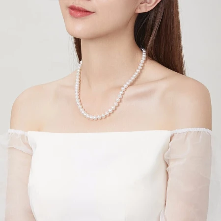 Saturday Blessing Jewelry Simple Pearl Necklace Women's S925 Silver Buckle Freshwater Pearl Necklace Mother's Birthday Gift About 45cm Saturday Blessing Jewelry Simple Pearl Necklace Women's S925 Silver Buckle Freshwater Pearl Necklace Mother's Birthday Gift About 45cm
