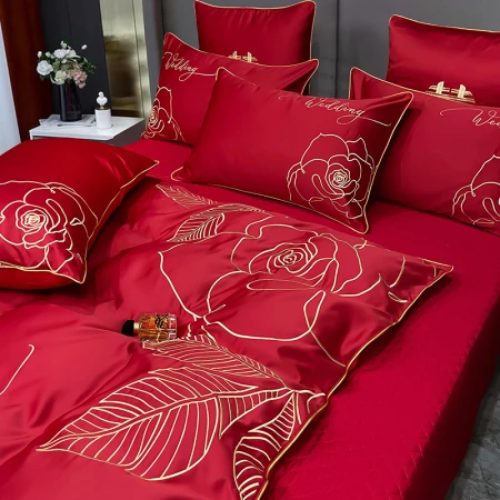 Hengyuanxiang Wedding Kit Four-piece Set 1.8m Bed Quilt Cover 200*230cm Big Red Wedding Sheet Quilt Cover Pillowcase Hengyuanxiang Wedding Kit Four-piece Set 1.8m Bed Quilt Cover 200*230cm Big Red Wedding Sheet Quilt Cover Pillowcase