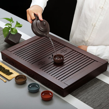 Gold inlaid jade tea tray tea tray household solid wood drawer type water storage and drainage tea table kung fu tea set 49*34*5.5cm big tea edge elegant black tea tray Gold inlaid jade tea tray tea tray household solid wood drawer type water storage and drainage tea table kung fu tea set 49*34*5.5cm big tea edge elegant black tea tray
