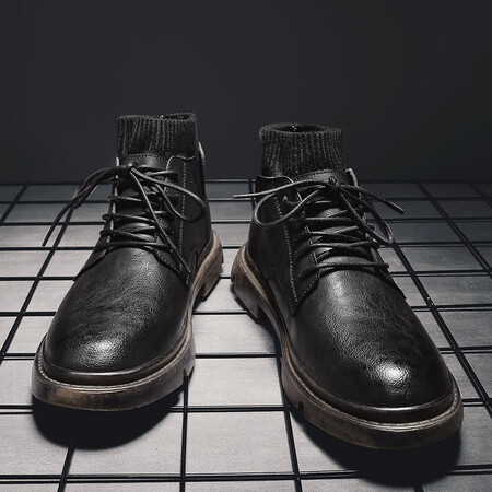 Baiteshi Martin boots new men's autumn high-top socks boots men's plus velvet warm snow cotton shoes men's desert tooling outdoor trend casual shoes men's leather shoes men's short boots 1933 black-four seasons 41 Baiteshi Martin boots new men's autumn high-top socks boots men's plus velvet warm snow cotton shoes men's desert tooling outdoor trend casual shoes men's leather shoes men's short boots 1933 black-four seasons 41