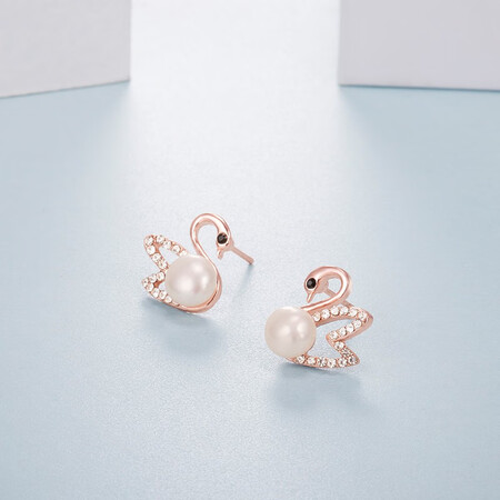 Dorivia swan pearl earrings simple sweet freshwater pearl earrings rose gold ZZE046 Dorivia swan pearl earrings simple sweet freshwater pearl earrings rose gold ZZE046
