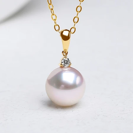 Pearl Queen 18K Gold Inlaid Real Diamond Pearl Pendant Single 9-10mm Perfect Round Glare Seawater Akoya Pearl Necklace Female Pearl Queen 18K Gold Inlaid Real Diamond Pearl Pendant Single 9-10mm Perfect Round Glare Seawater Akoya Pearl Necklace Female