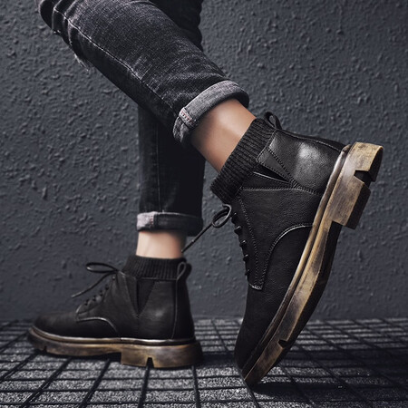 Baiteshi Martin boots new men's autumn high-top socks boots men's plus velvet warm snow cotton shoes men's desert tooling outdoor trend casual shoes men's leather shoes men's short boots 1933 black-four seasons 41 Baiteshi Martin boots new men's autumn high-top socks boots men's plus velvet warm snow cotton shoes men's desert tooling outdoor trend casual shoes men's leather shoes men's short boots 1933 black-four seasons 41