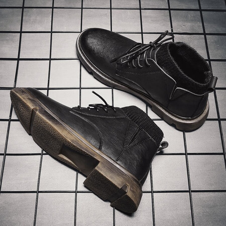 Baiteshi Martin boots new men's autumn high-top socks boots men's plus velvet warm snow cotton shoes men's desert tooling outdoor trend casual shoes men's leather shoes men's short boots 1933 black-four seasons 41 Baiteshi Martin boots new men's autumn high-top socks boots men's plus velvet warm snow cotton shoes men's desert tooling outdoor trend casual shoes men's leather shoes men's short boots 1933 black-four seasons 41