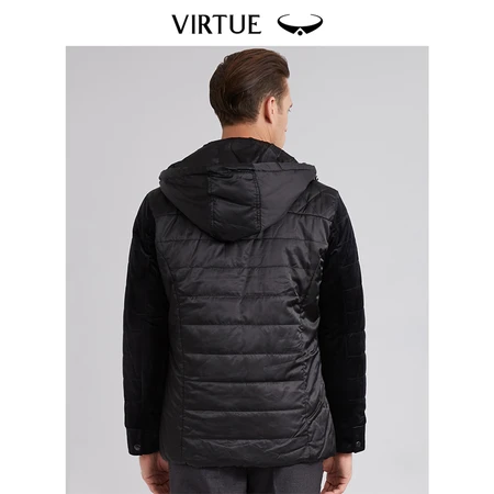 Fushen Hooded Cotton Coat Men's Casual Warm Windproof Stitching Velvet Winter Coat Cotton Coat Men's Korean Style Slim Trendy Black 00JD403HM 46 Fushen Hooded Cotton Coat Men's Casual Warm Windproof Stitching Velvet Winter Coat Cotton Coat Men's Korean Style Slim Trendy Black 00JD403HM 46