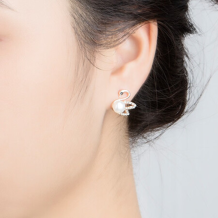 Dorivia swan pearl earrings simple sweet freshwater pearl earrings rose gold ZZE046 Dorivia swan pearl earrings simple sweet freshwater pearl earrings rose gold ZZE046