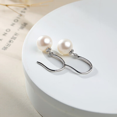 Ruimanbo Ruochu classic freshwater pearl earrings are round and strong light women's s925 silver inlaid pearl earrings with certificate 7-8mm Ruimanbo Ruochu classic freshwater pearl earrings are round and strong light women's s925 silver inlaid pearl earrings with certificate 7-8mm