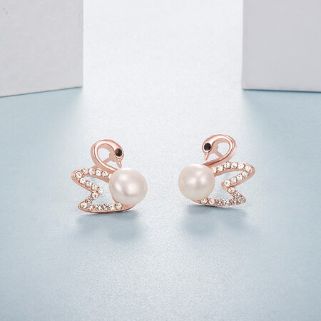 Dorivia swan pearl earrings simple sweet freshwater pearl earrings rose gold ZZE046 Dorivia swan pearl earrings simple sweet freshwater pearl earrings rose gold ZZE046