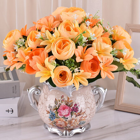 In season, artificial flower decoration, living room, bedroom, fake flower decoration, ceramic vase, floral set, hotel table, plastic flower cloth, silk flower, dried flower bouquet, TV cabinet, tea rose combination evening + B vase, fake flower set In season, artificial flower decoration, living room, bedroom, fake flower decoration, ceramic vase, floral set, hotel table, plastic flower cloth, silk flower, dried flower bouquet, TV cabinet, tea rose combination evening + B vase, fake flower set