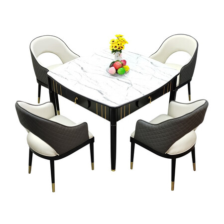 Jinshi Mahjong machine dining table dual-use modern style, light luxury, multifunctional imitation marble tabletop, solid wood light luxury home, black and white simple and automatic home use all-in-one four-port machine chess mahjong table, simple luxury white oval tabletop, one table, four chairs, five-piece set, No. 1 chair, imitation marble table Jinshi Mahjong machine dining table dual-use modern style, light luxury, multifunctional imitation marble tabletop, solid wood light luxury home, black and white simple and automatic home use all-in-one four-port machine chess mahjong table, simple luxury white oval tabletop, one table, four chairs, five-piece set, No. 1 chair, imitation marble table