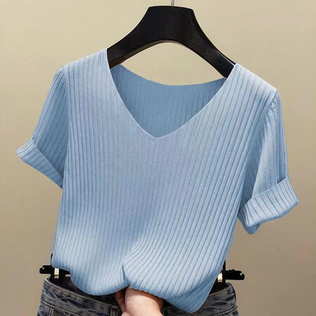 Pincai ice silk 2021 spring and summer new sweater women's Korean version of the self-cultivation base solid color V-neck short-sleeved T-shirt women's top trendy white large size recommendation 135-160 kg Pincai ice silk 2021 spring and summer new sweater women's Korean version of the self-cultivation base solid color V-neck short-sleeved T-shirt women's top trendy white large size recommendation 135-160 kg