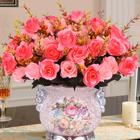 In season, artificial flower decoration, living room, bedroom, fake flower decoration, ceramic vase, floral set, hotel table, plastic flower cloth, silk flower, dried flower bouquet, TV cabinet, tea rose combination evening + B vase, fake flower set In season, artificial flower decoration, living room, bedroom, fake flower decoration, ceramic vase, floral set, hotel table, plastic flower cloth, silk flower, dried flower bouquet, TV cabinet, tea rose combination evening + B vase, fake flower set