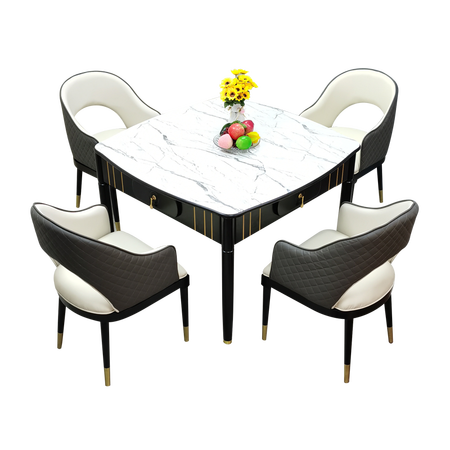 Jinshi Mahjong machine dining table dual-use modern style, light luxury, multifunctional imitation marble tabletop, solid wood light luxury home, black and white simple and automatic home use all-in-one four-port machine chess mahjong table, simple luxury white oval tabletop, one table, four chairs, five-piece set, No. 1 chair, imitation marble table Jinshi Mahjong machine dining table dual-use modern style, light luxury, multifunctional imitation marble tabletop, solid wood light luxury home, black and white simple and automatic home use all-in-one four-port machine chess mahjong table, simple luxury white oval tabletop, one table, four chairs, five-piece set, No. 1 chair, imitation marble table