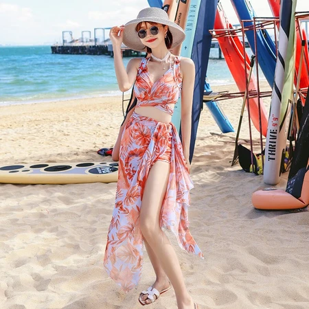 Yifu swimsuit women's bikini three-piece set Korean hot spring boxer fashion slim Korean ins split swimsuit orange 2XL Yifu swimsuit women's bikini three-piece set Korean hot spring boxer fashion slim Korean ins split swimsuit orange 2XL